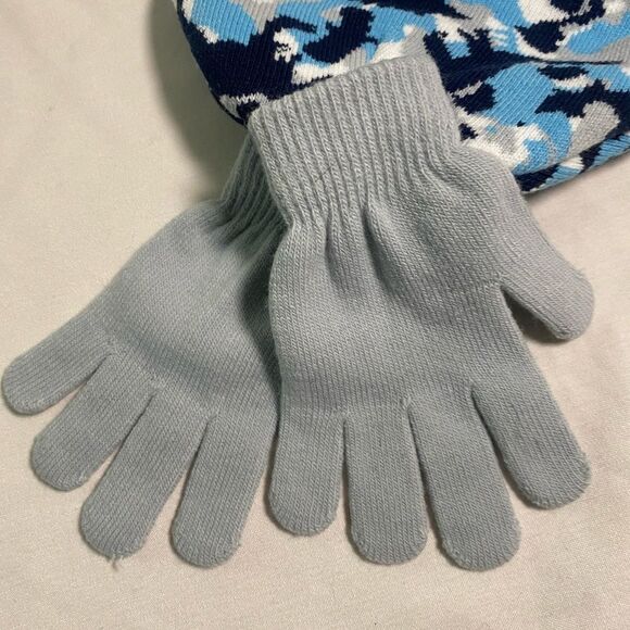 New dinosaur camp high desert blue beanie hat and gray gloves boys set onesize - Picture 4 of 5